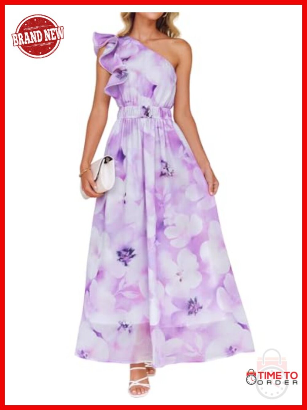 Sleeveless Floral Chiffon Maxi Dress One Shoulder Ruffle High Waist